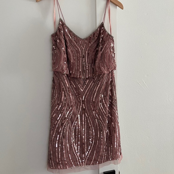 Adrianna Papell Beaded Sequin Pink Mini Dress - Picture 1 of 3